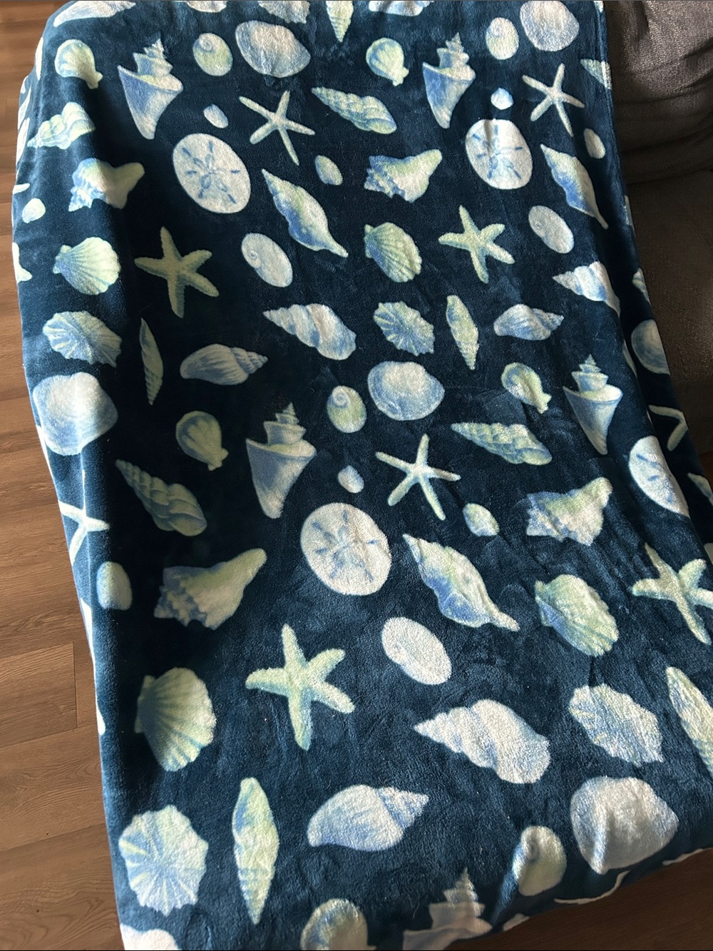 Navy Assorted Large Seashell, Starfish & Sand Dollar - Plushy Throw Blanket